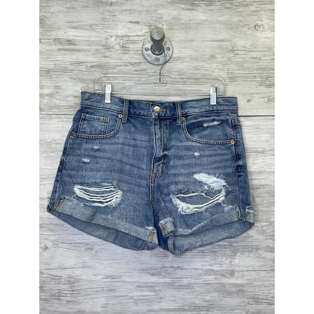Aéropostale Shorts Womens 10 Blue Jean‎ Denim Mom High Rise Distressed Cuffed